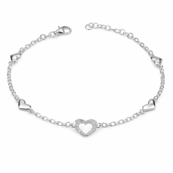 Pulsera con corazones lisos y diamantados elegante | Regalo romántico para mujer