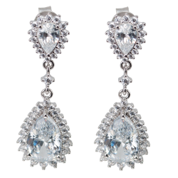 Pendientes largos de plata con circonitas para boda