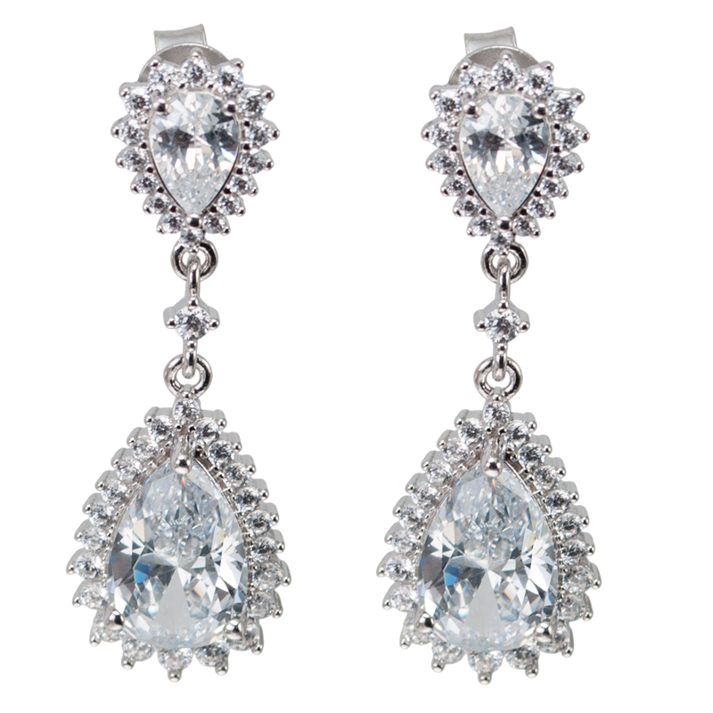 Pendientes largos de plata con circonitas para boda
