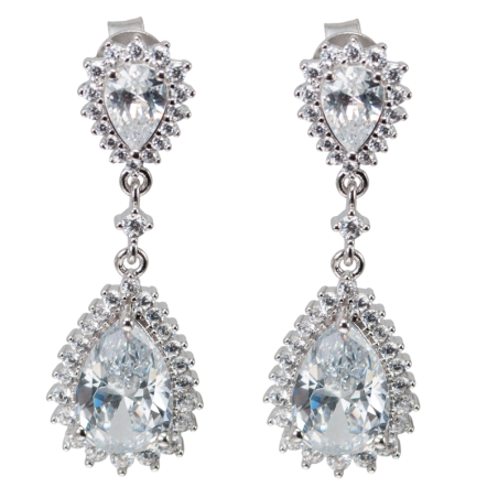 Pendientes largos de plata con circonitas para boda