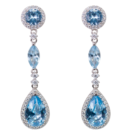 Pendientes largos de plata con circonitas para boda