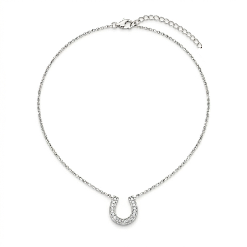 Gargantilla de plata con herradura y circonitas elegante