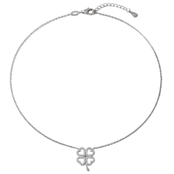 Gargantilla de plata con trébol y circonitas elegante