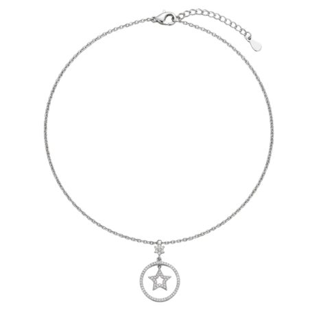 Gargantilla de plata con estrella ,círculo y circonitas elegante