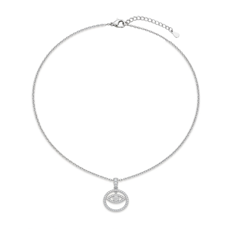 Gargantilla de plata con ojo turco ,círculo y circonitas elegante