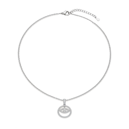 Gargantilla de plata con ojo turco ,círculo y circonitas elegante